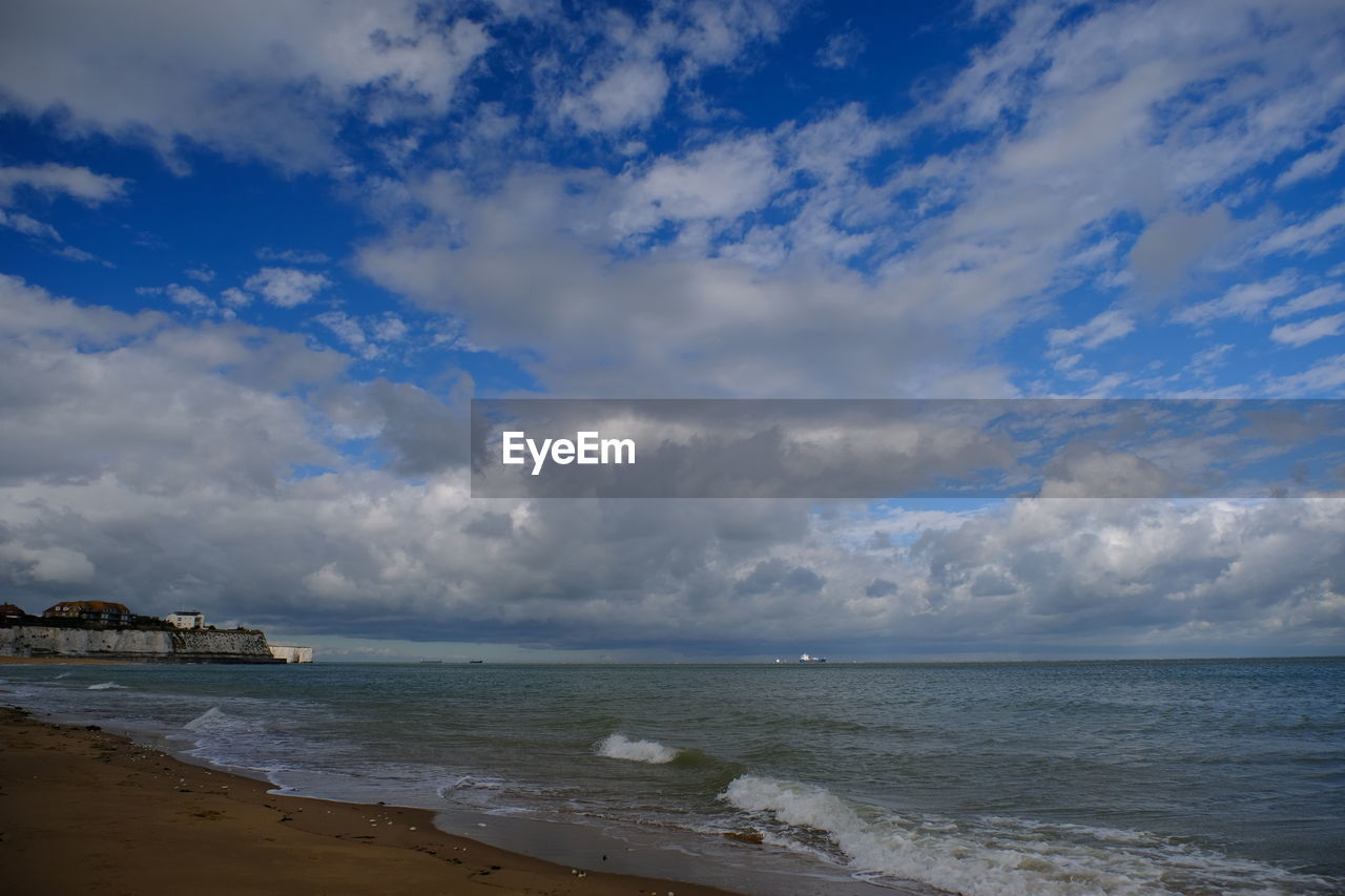 VIEW OF CALM BLUE SEA AGAINST CLOUDY SKY