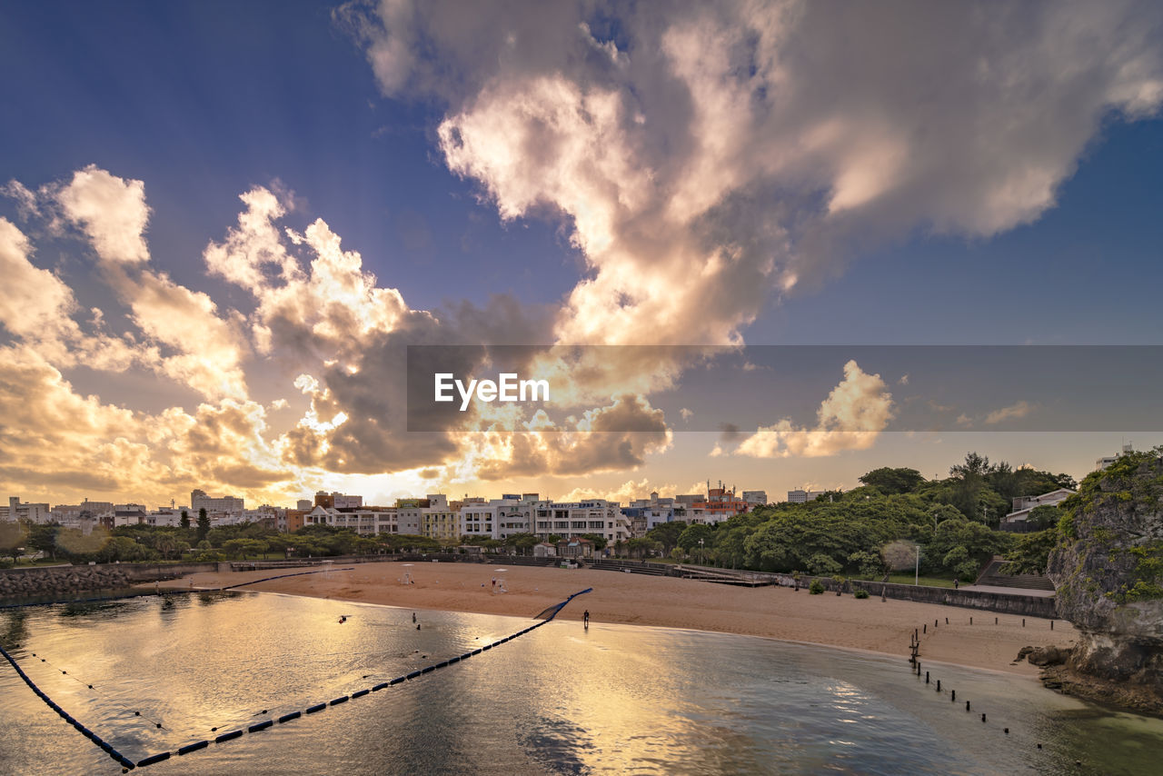Sunrise landscape of the naminoue beach of naha in okinawa prefecture, japan.