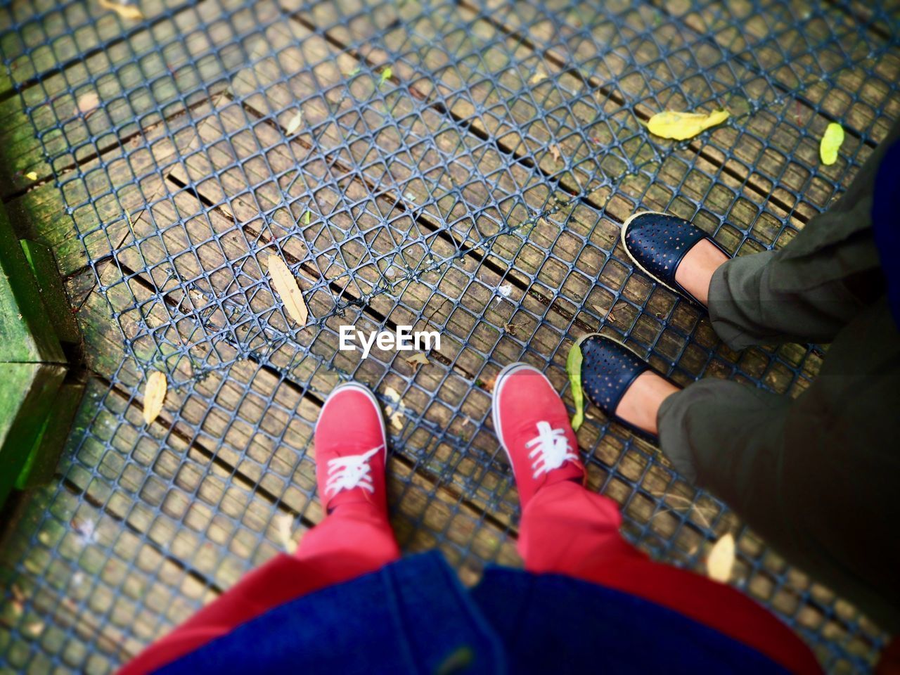 Low section of people standing on boardwalk