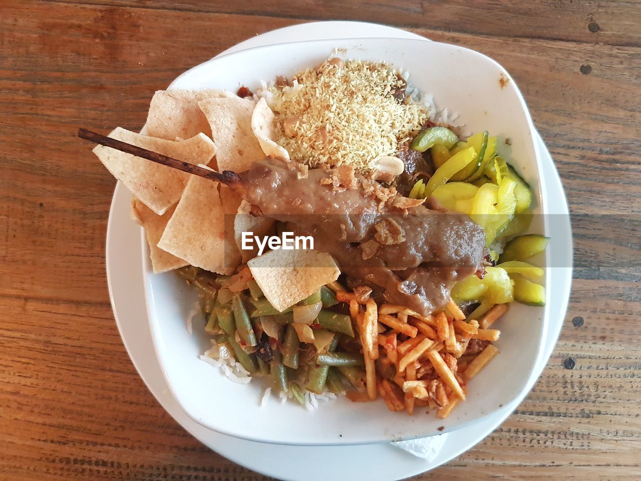 High angle view of satay dish food in plate