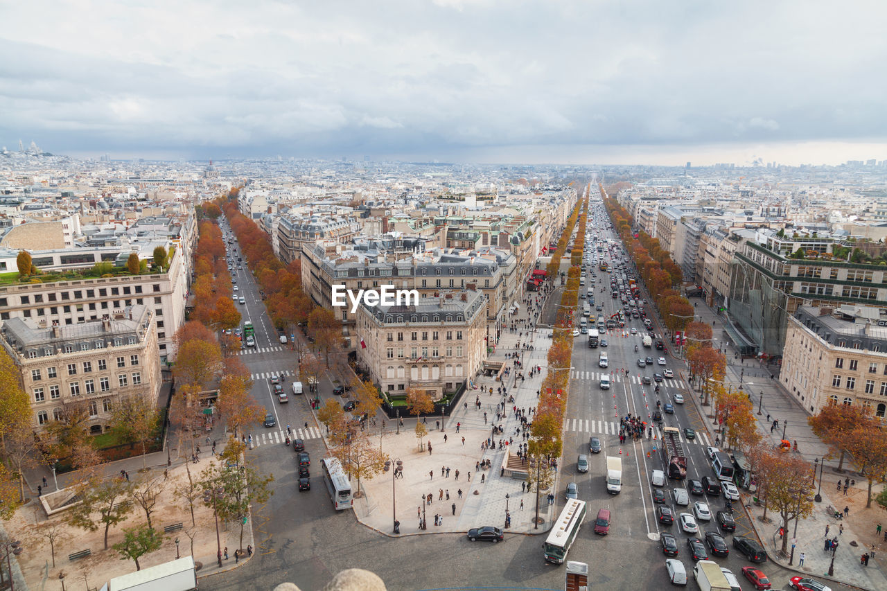 High angle view of paris from arc de triomphe