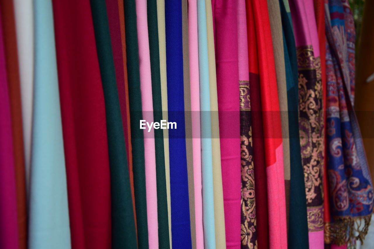 Full frame shot of multi colored textile in store