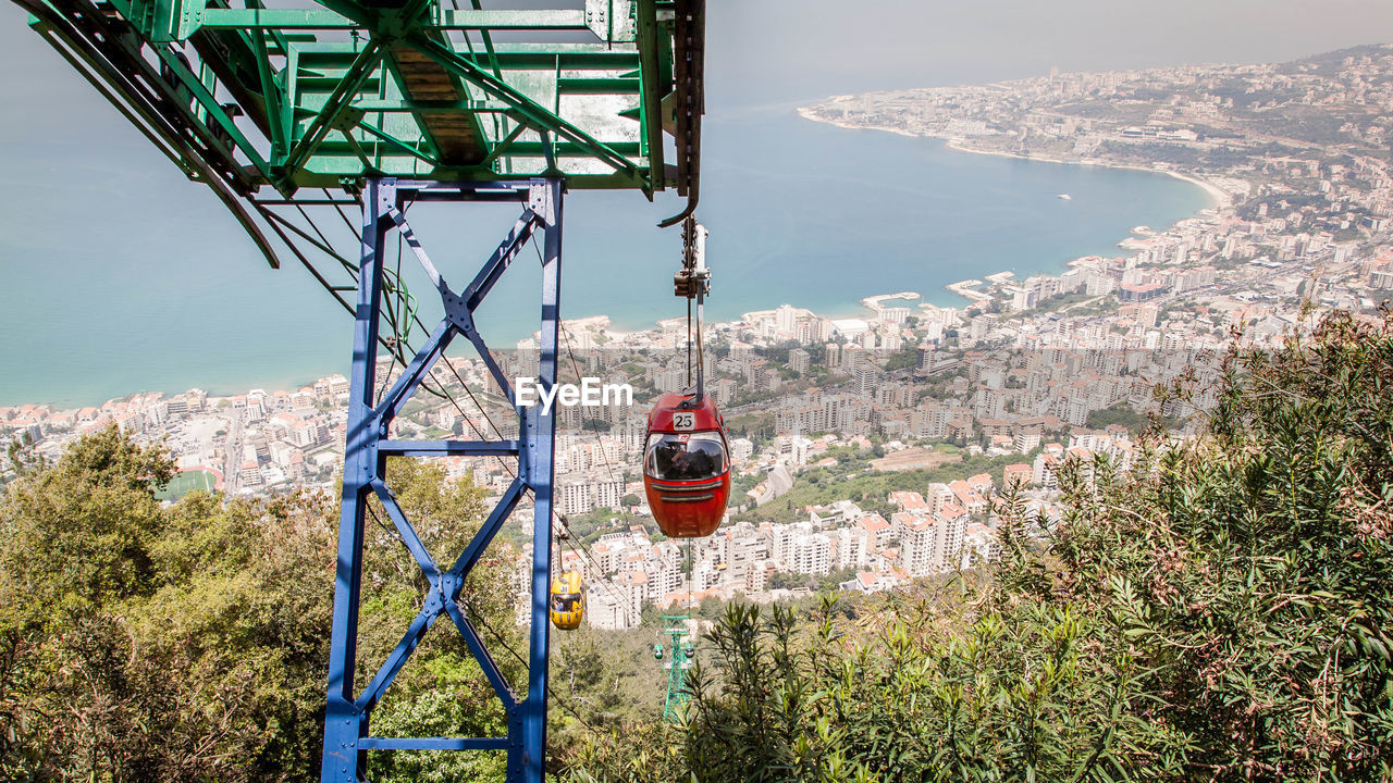 Overhead cable car over sea