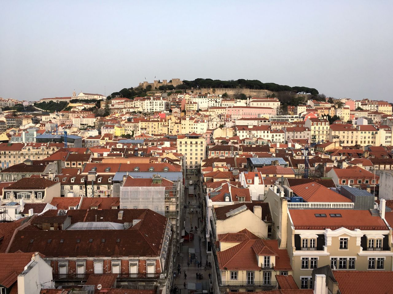 High angle view of cityscape against clear sky