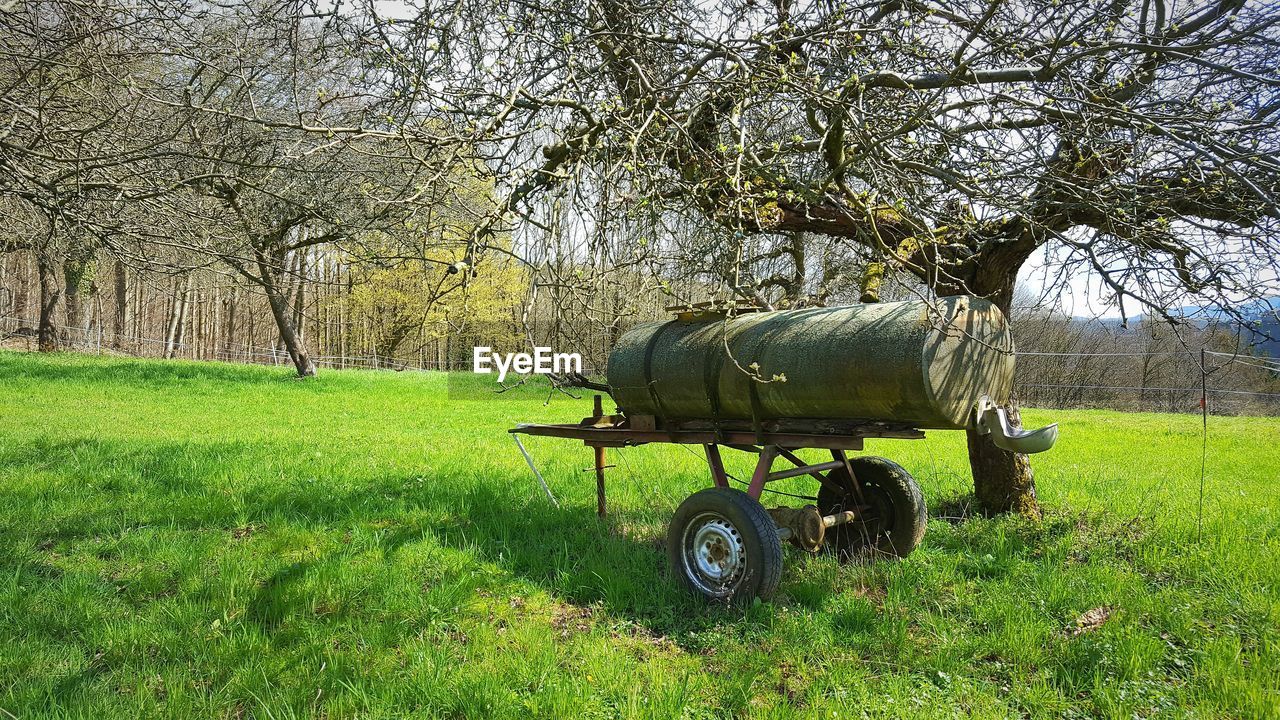 Tank on grassy field