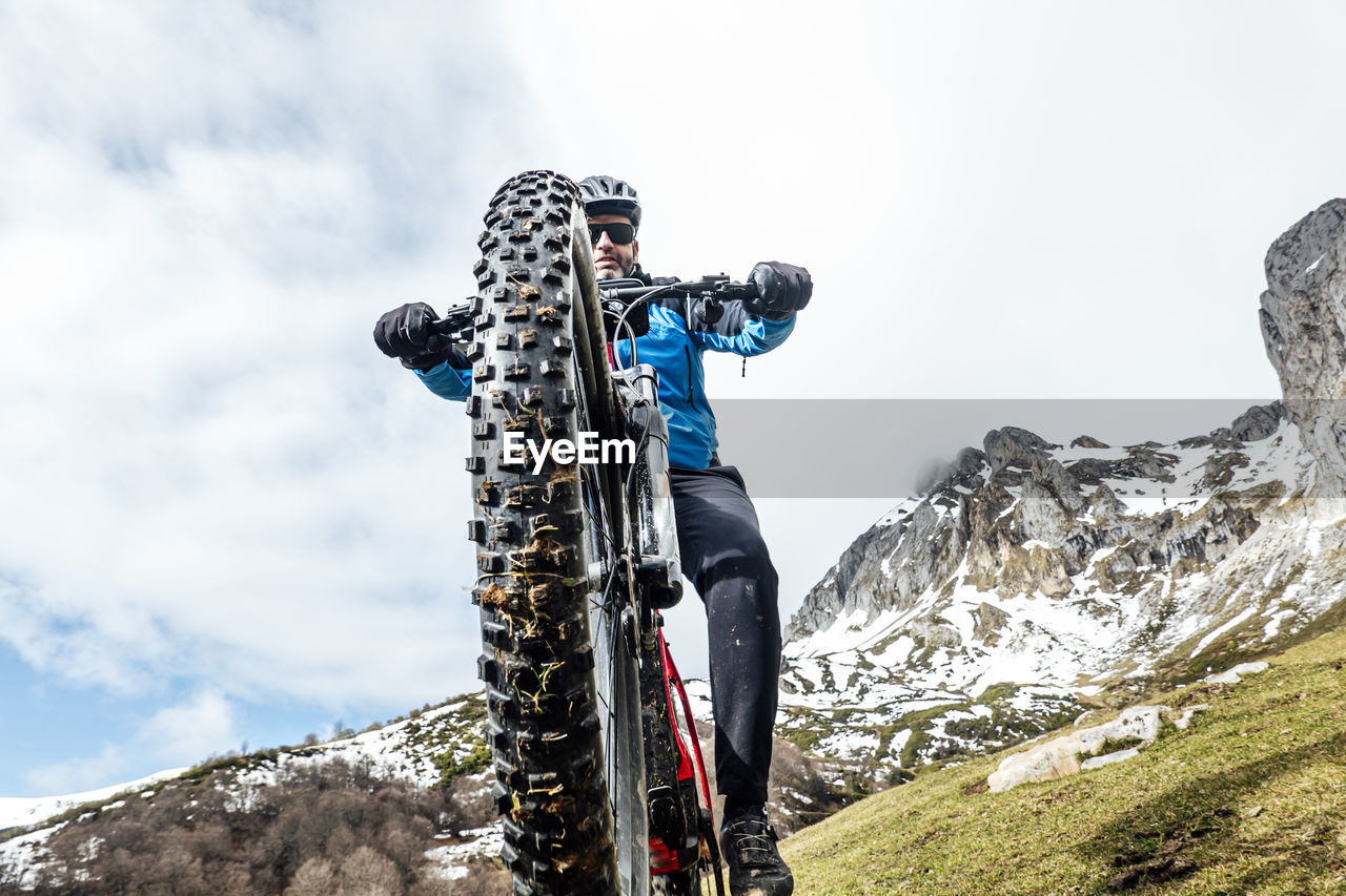 Cyclist man riding mountain bike