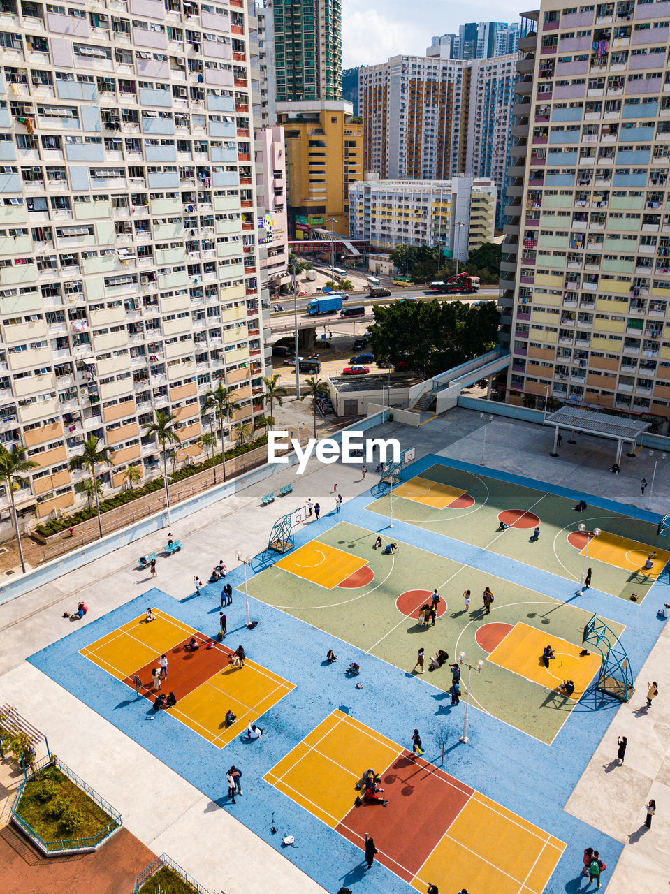 high angle view of buildings