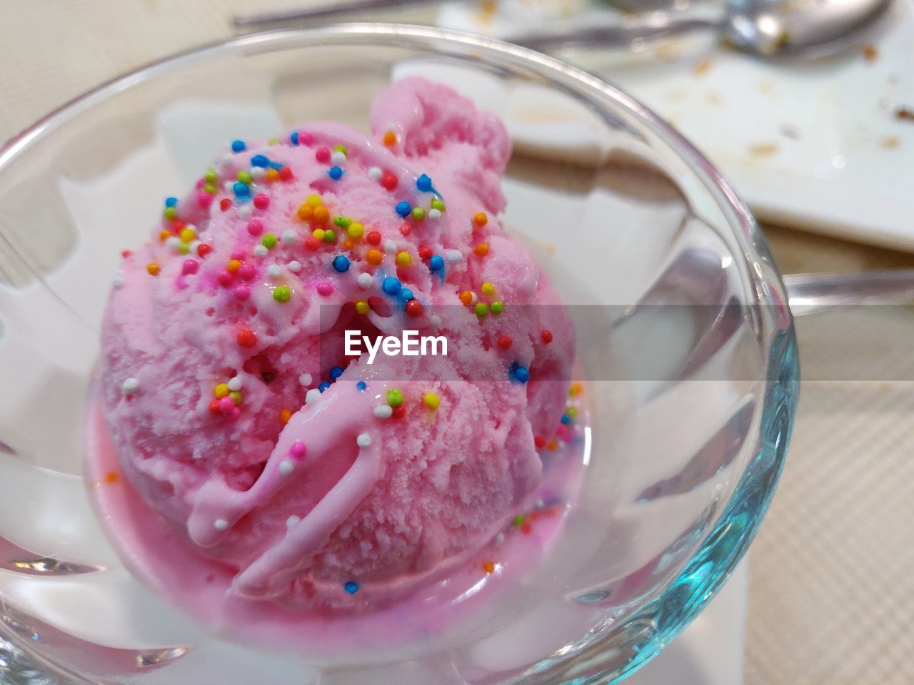 High angle view of ice cream on table