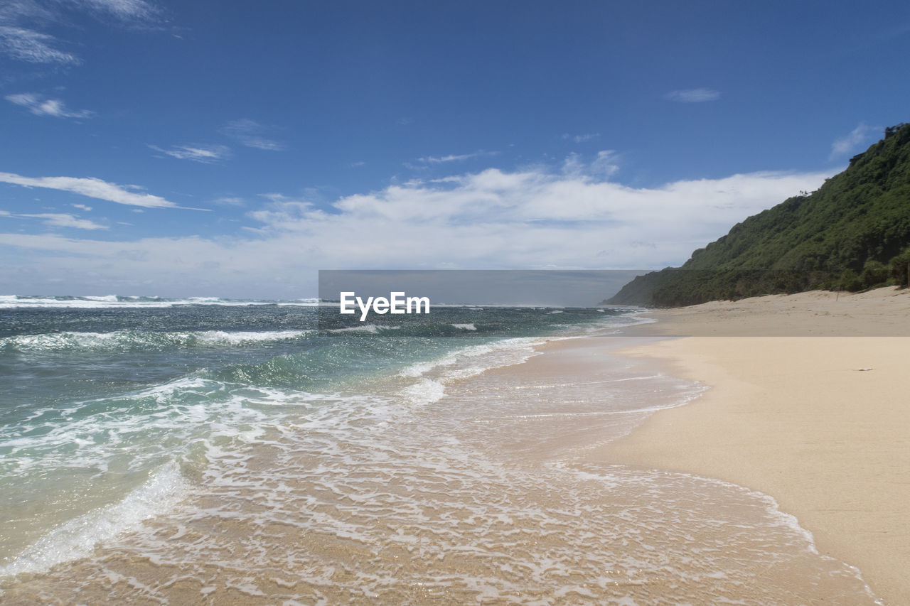 PANORAMIC VIEW OF BEACH AGAINST SKY