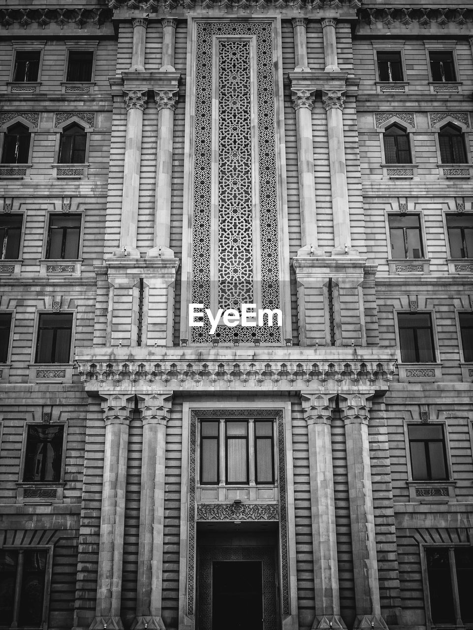 Azerbaijan traditional architecture elements in a building facade in baku