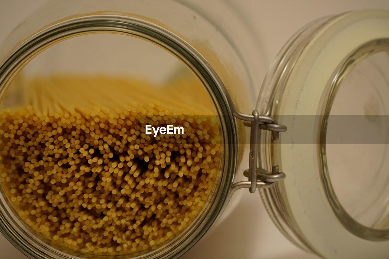 Close-up of spaghetti in container