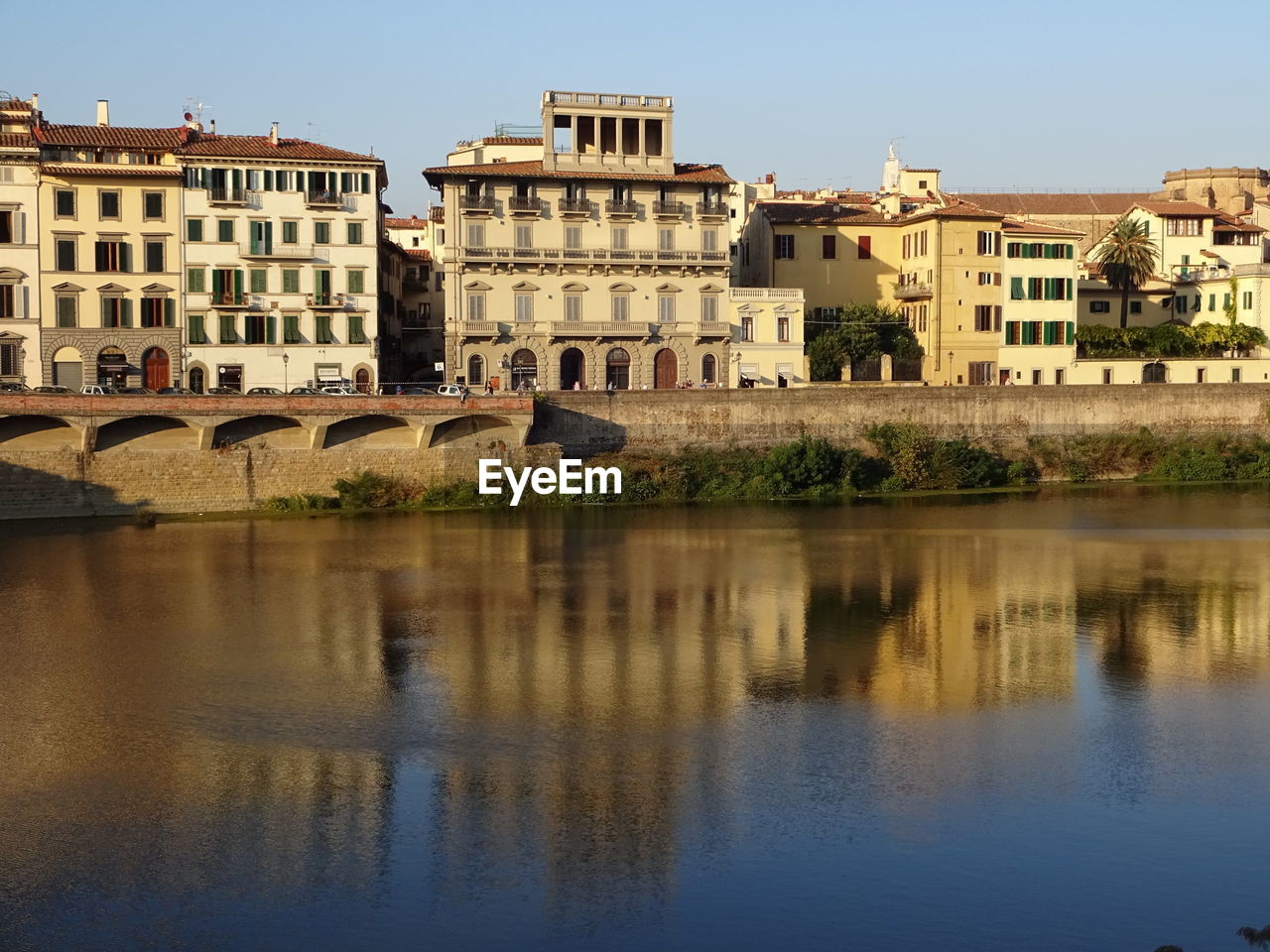 Reflection of buildings in lake