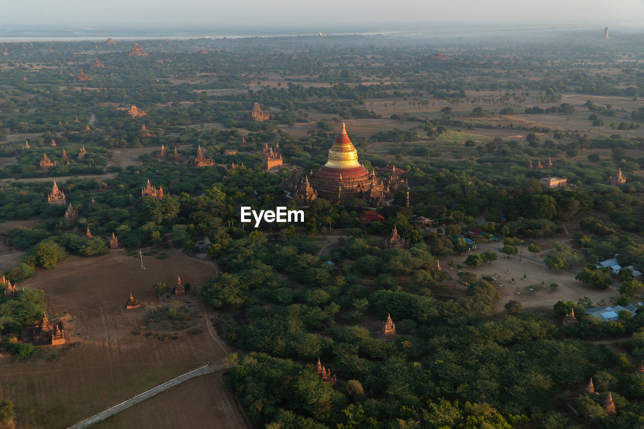 High angle view of the historical site of bagan, myanmar