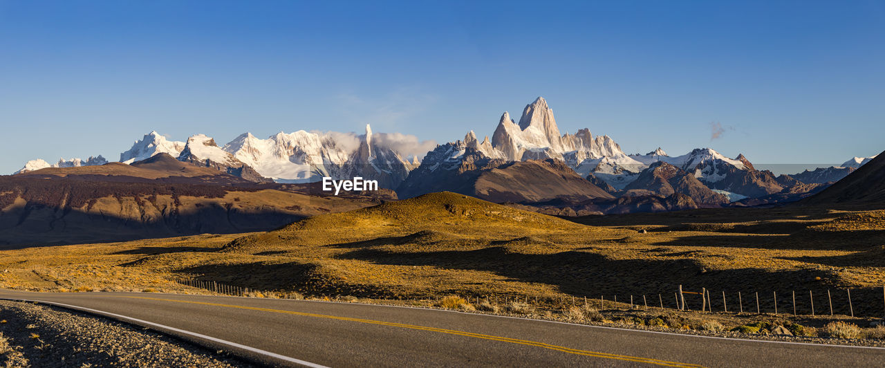 Mountain panorama with fitz roy and cerro torre in the national park los glaciares, argentina