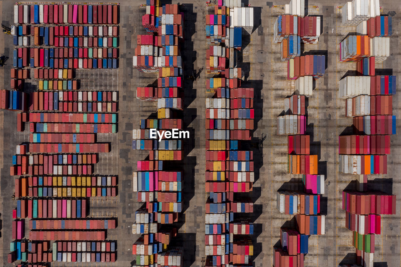 Aerial view of containers at dock