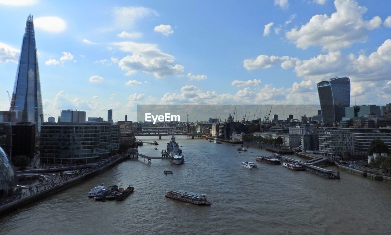 Panoramic view of buildings and river against sky