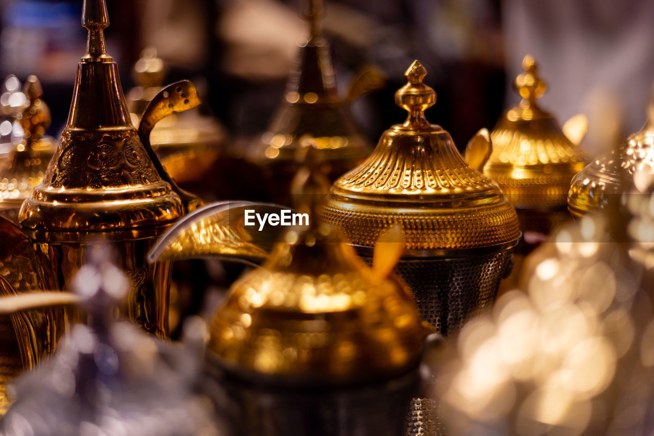 Arabic traditional coffee pots, uae heritage and culture, hospitality symbol