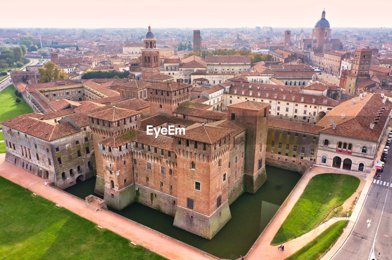 Aerial of san giorgio castle in the historical center of mantova/mantua