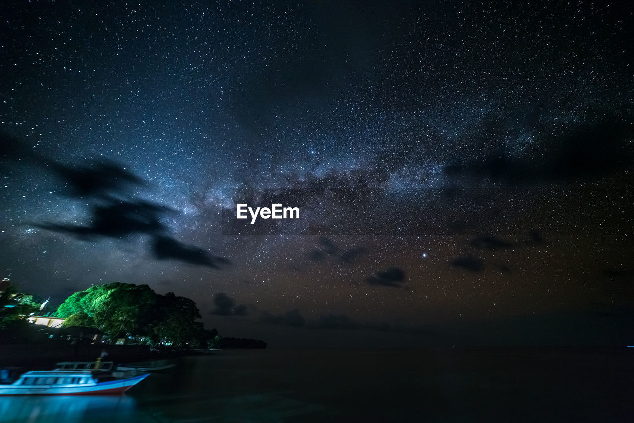 SCENIC VIEW OF SEA AGAINST STAR FIELD