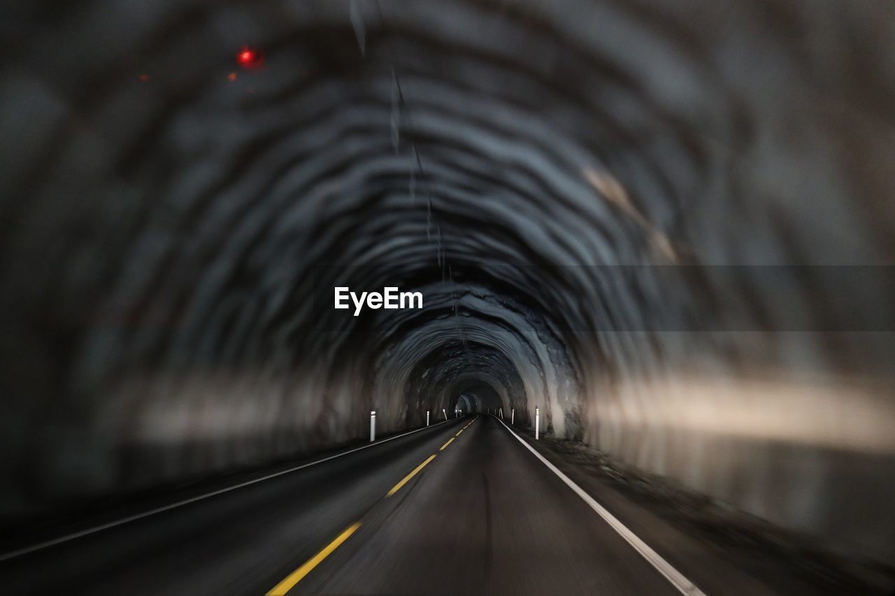 Blurred motion of road in tunnel