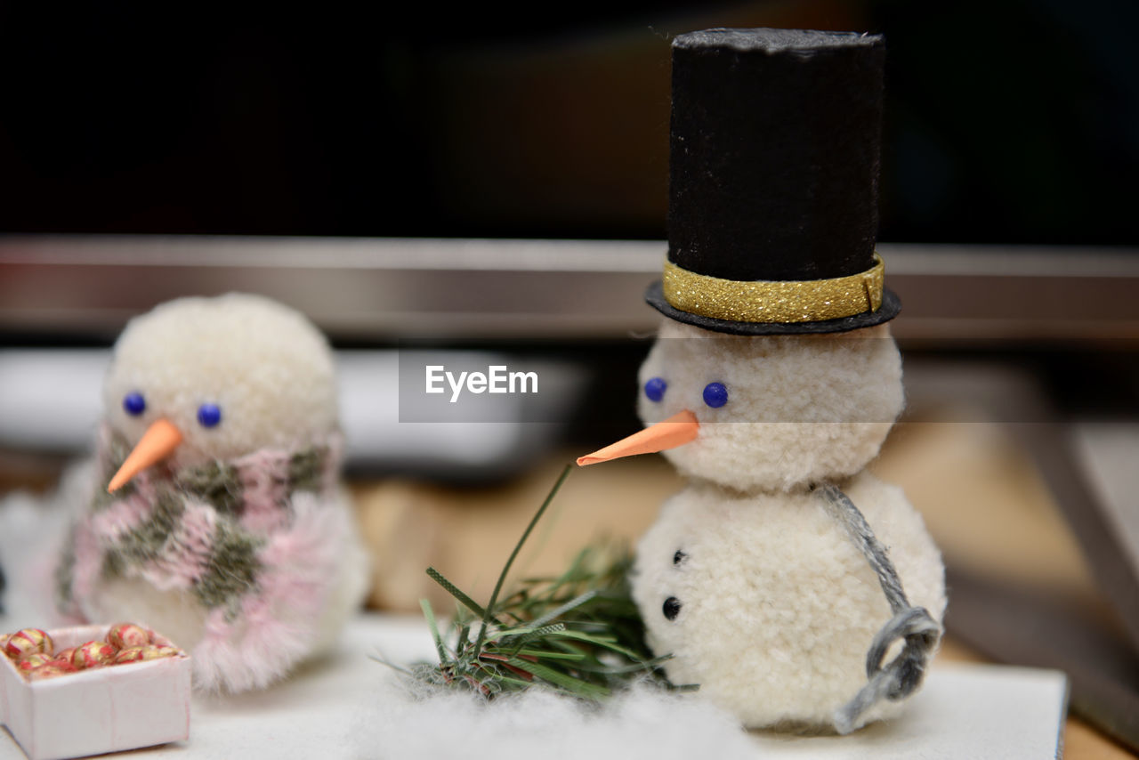 Close-up of a snowman