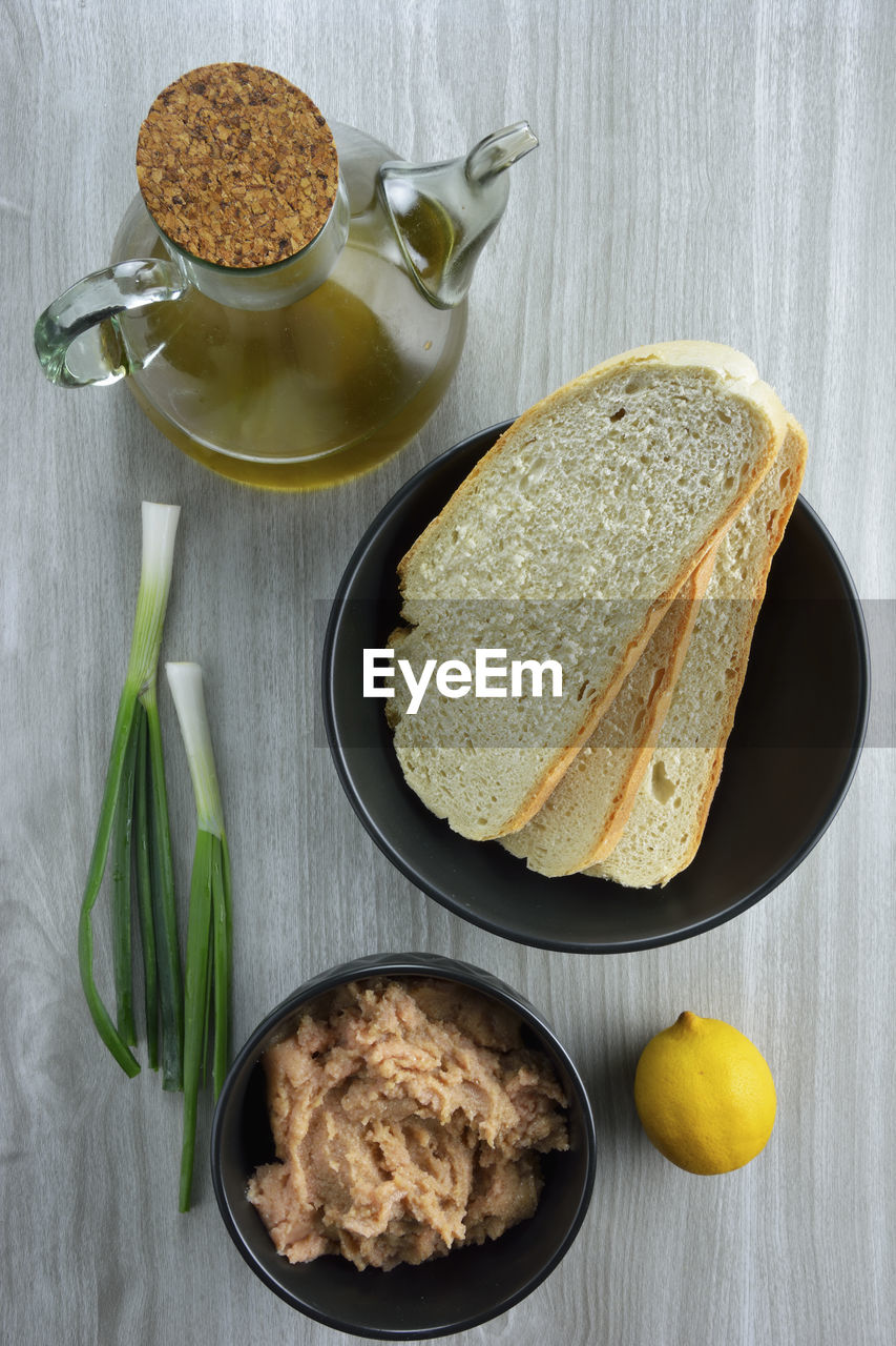 Ingredients to make greek fish roe dip ,known as taramosalata