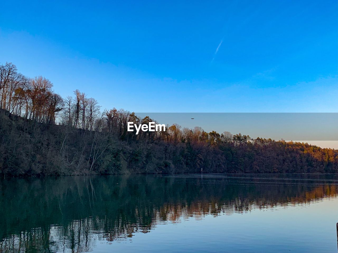 REFLECTION OF TREES IN LAKE AGAINST SKY