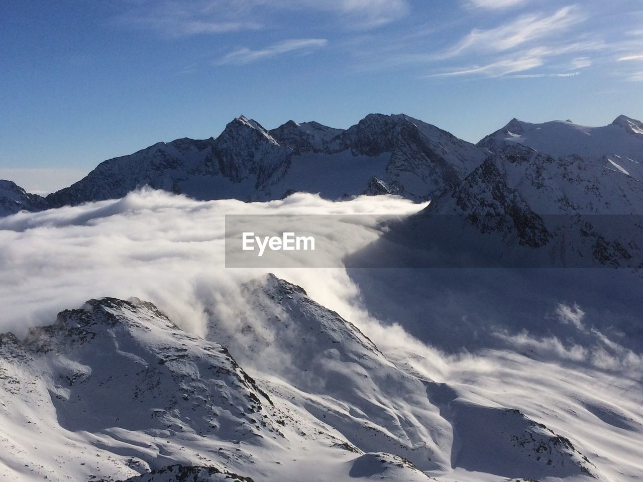 Scenic view of mountains against cloudy sky