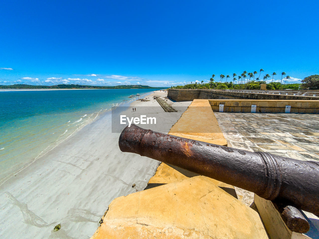 Scenic view of sea against clear sky on sunny day