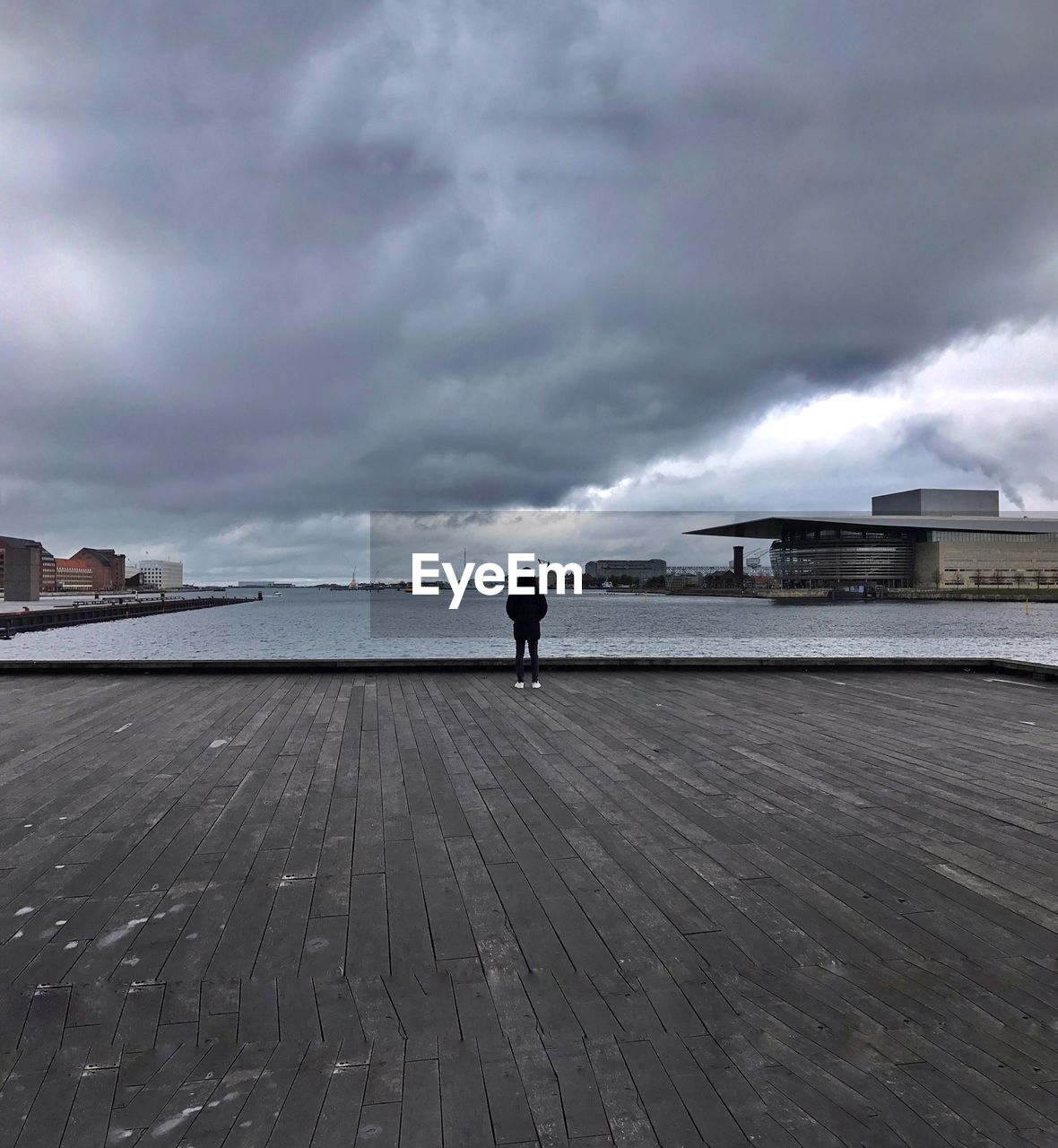 REAR VIEW OF MAN ON BEACH AGAINST SKY