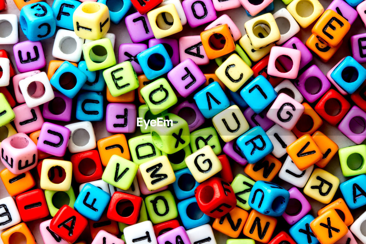 Full frame shot of toy blocks with alphabets