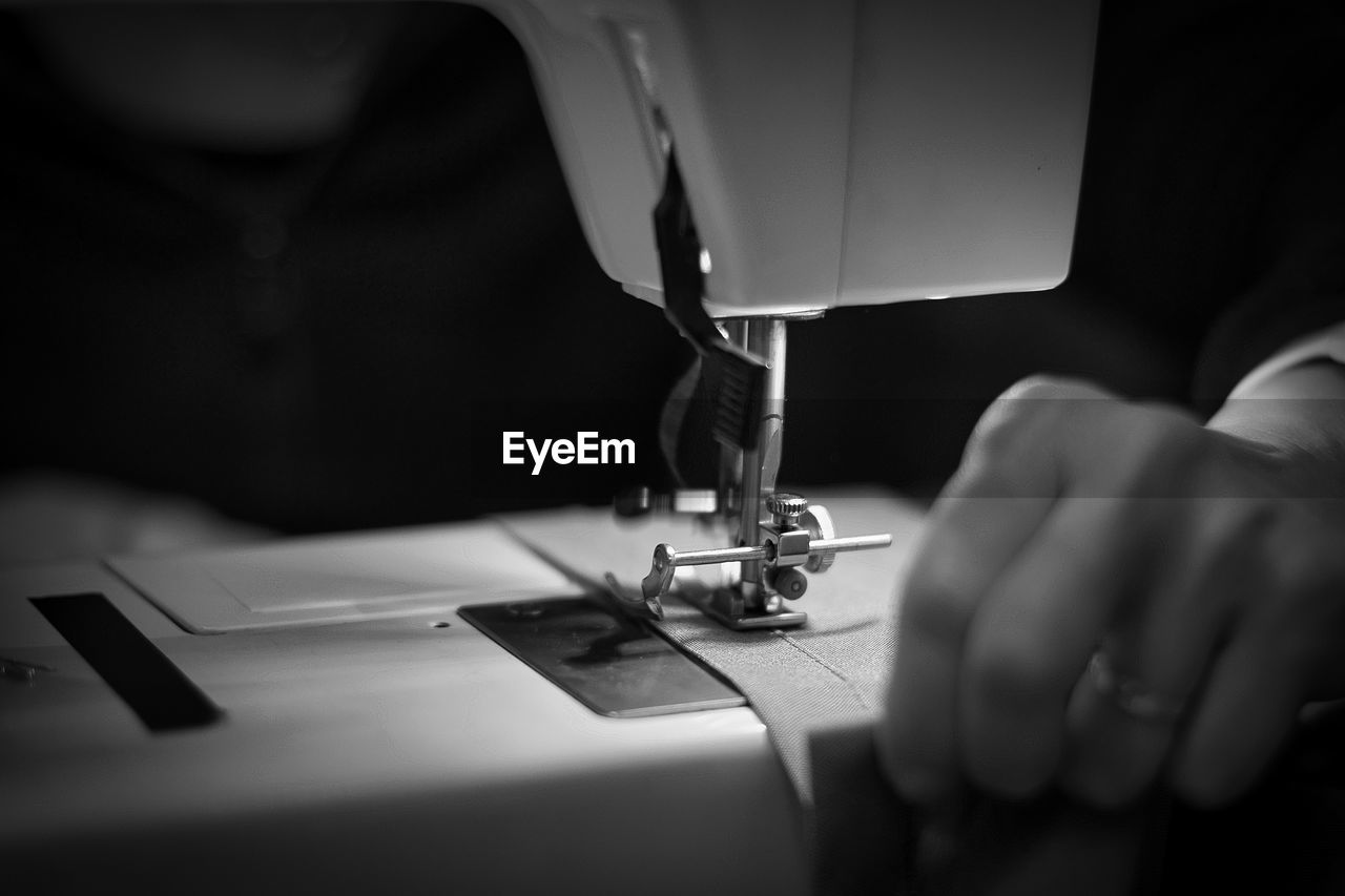 close-up of sewing machine at home