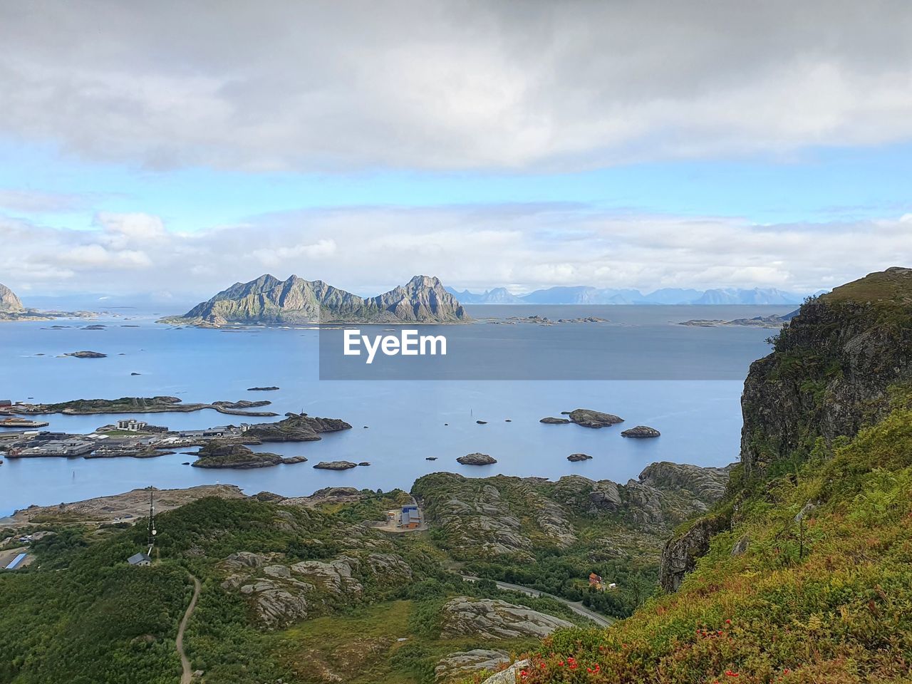 Scenic view of sea against sky from high altitude