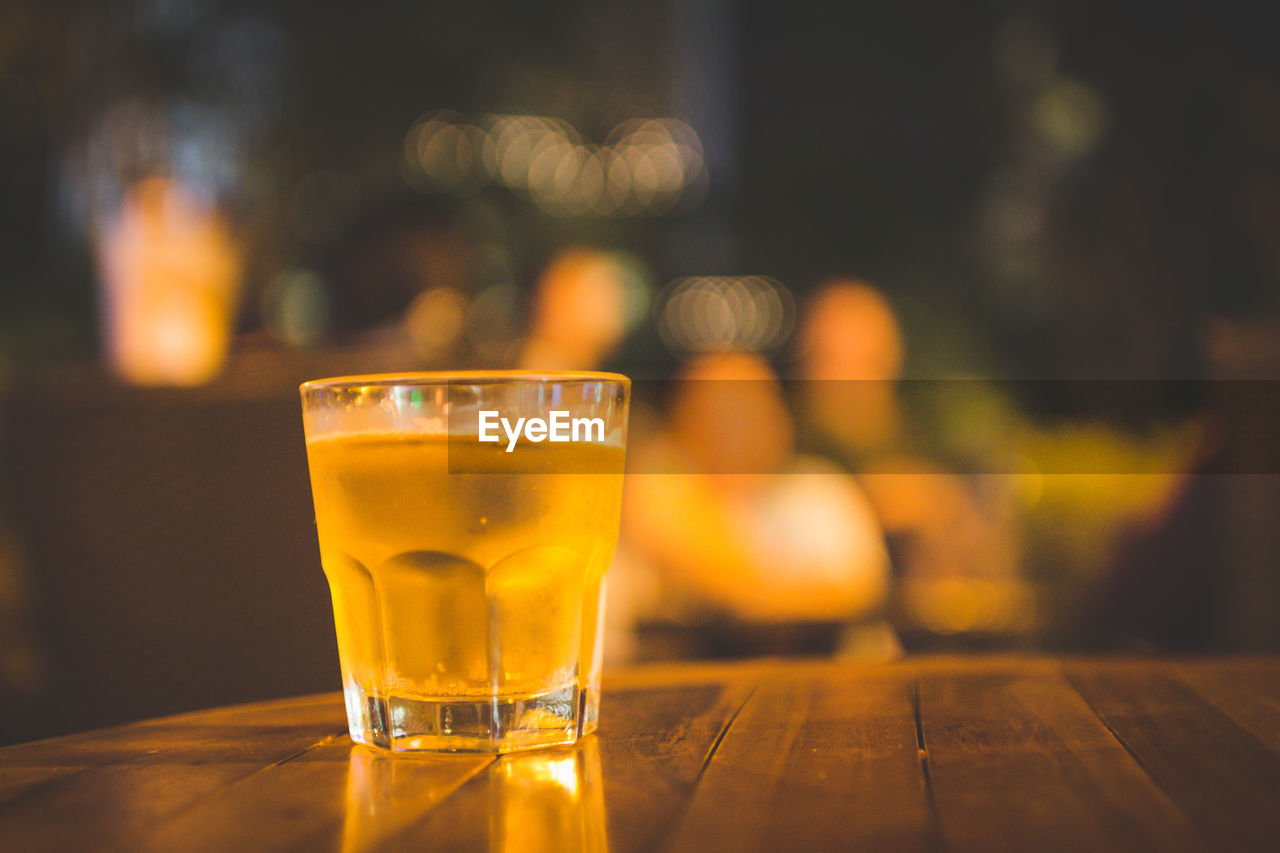 Close-up of beer in glass on table