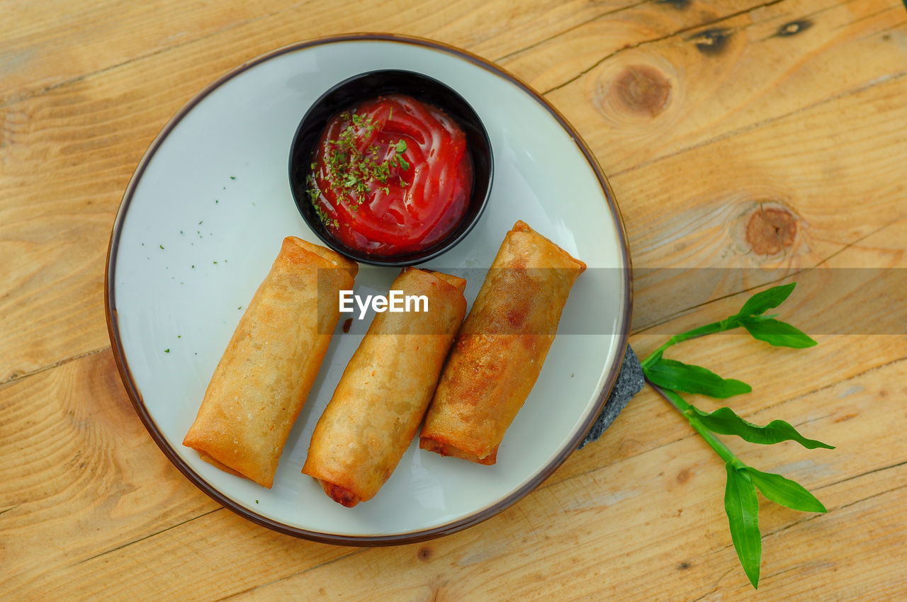 high angle view of meal served in plate on table