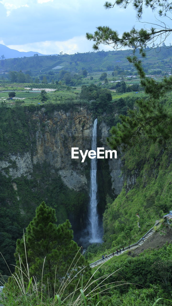 SCENIC VIEW OF WATERFALL IN FOREST