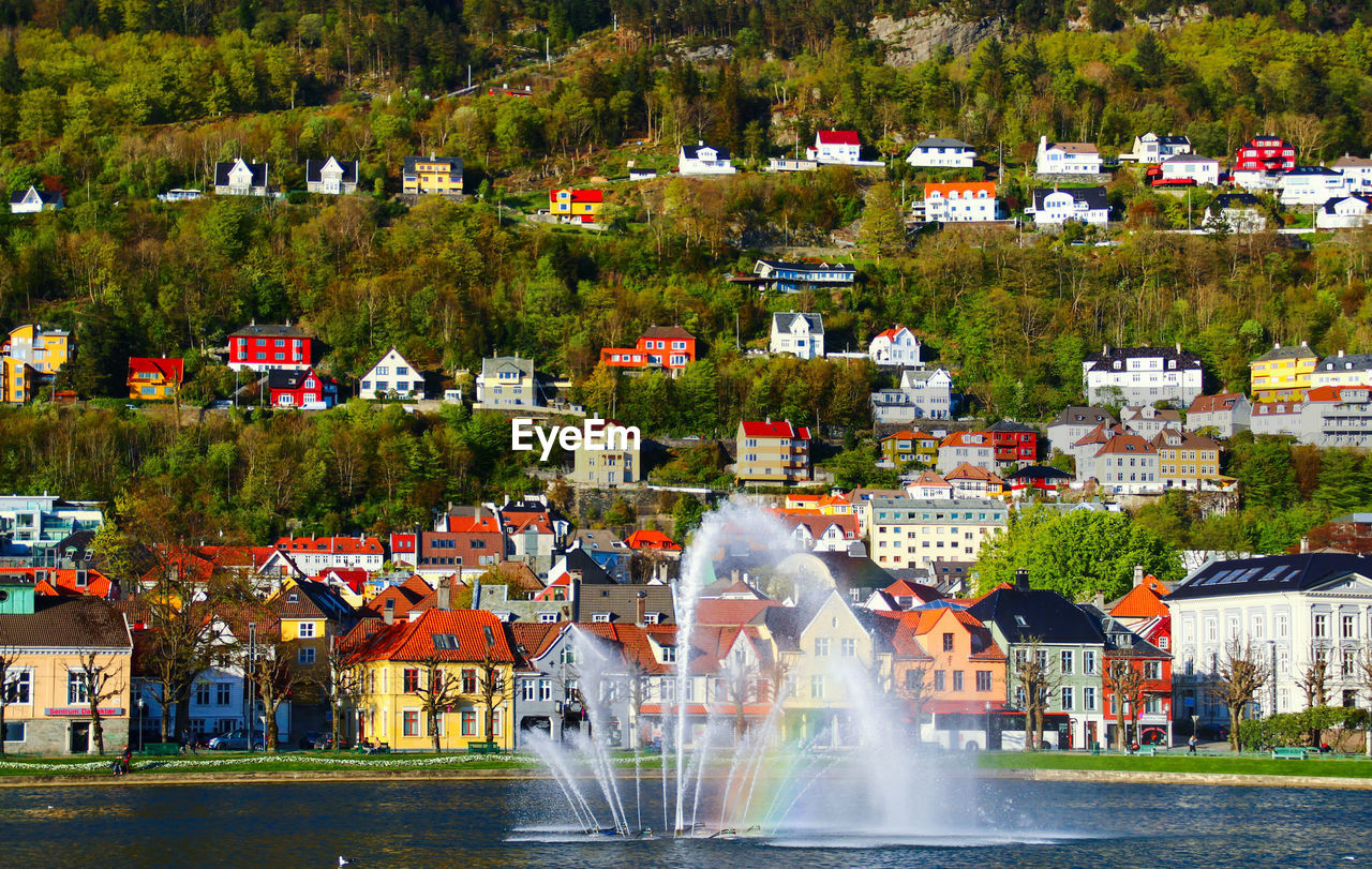 TOWN AGAINST TREES AND BUILDINGS IN CITY