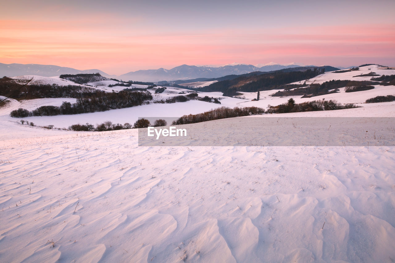 Turiec region and view of mala fatra mountain range in winter.