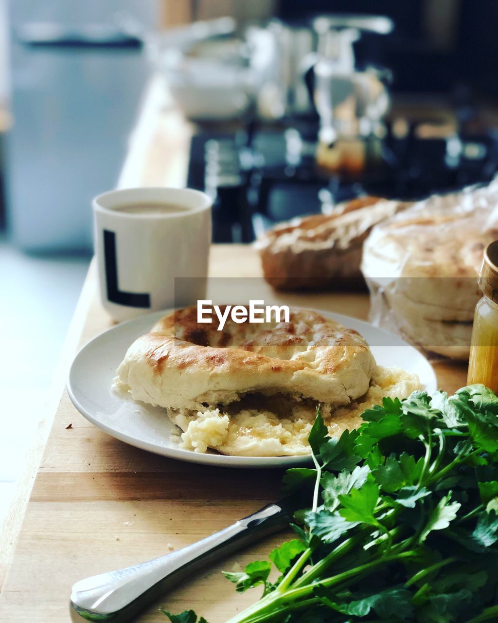 Close-up of breakfast served on table