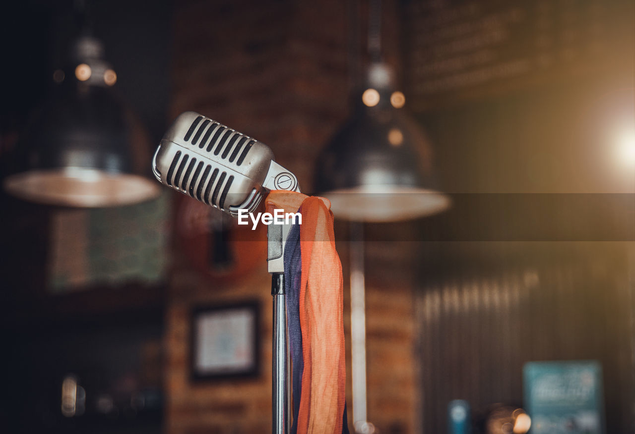 Close-up of vintage microphone on stand