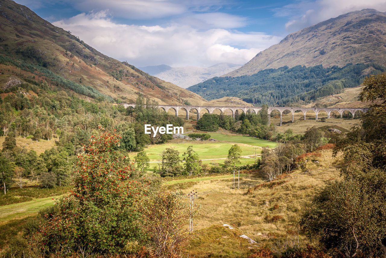 Landscape with mountain range in background