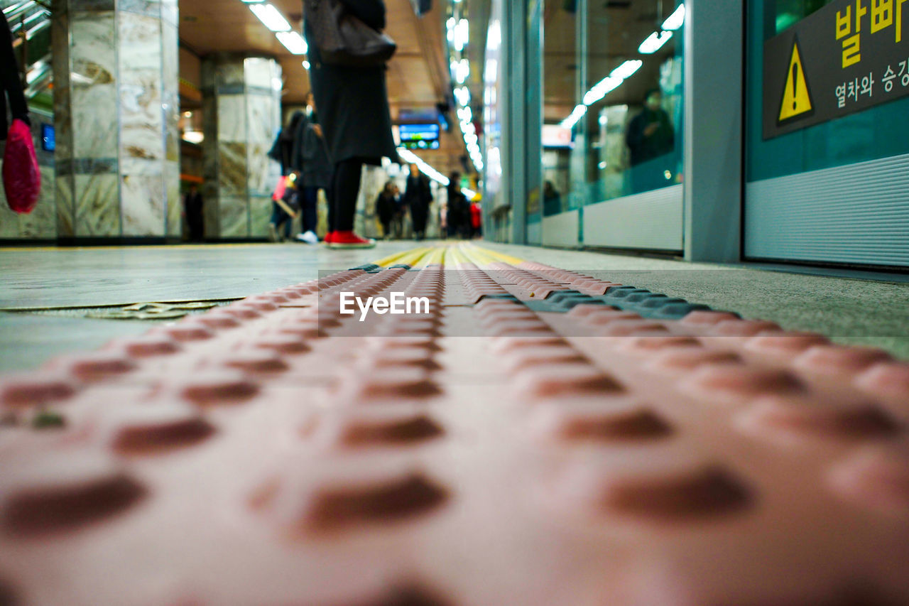 Surface level of subway station platform in city