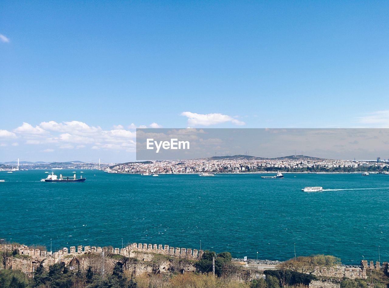 Scenic view of sea against blue sky