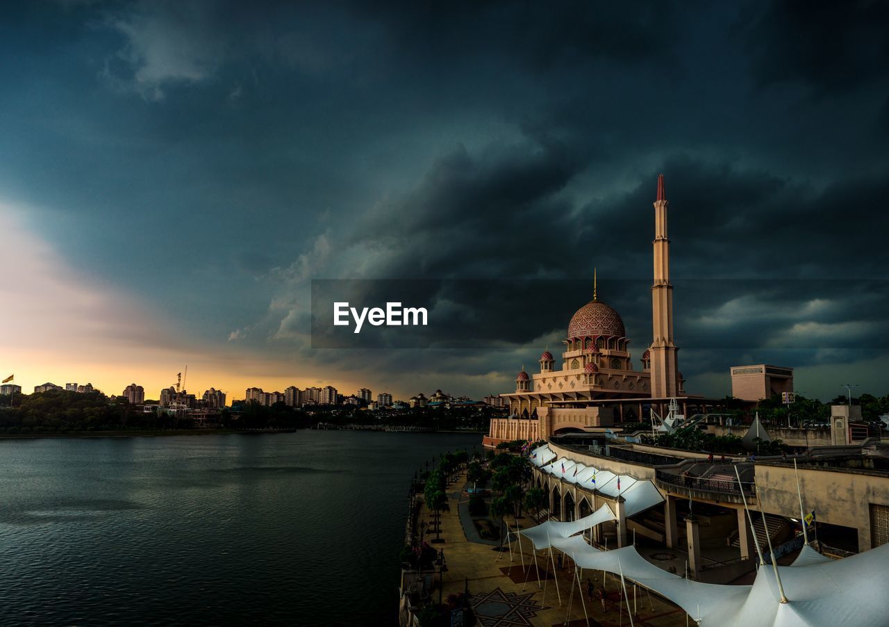 Mosque against stormy sky