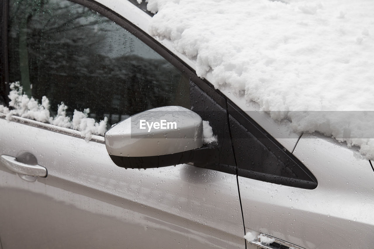 CLOSE-UP OF CAR ON SNOW COVERED ROAD