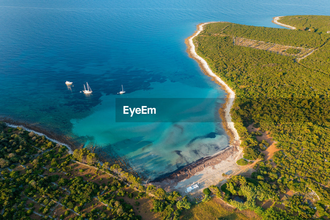 Aerial view of the parzine beach on ilovik island, croatia