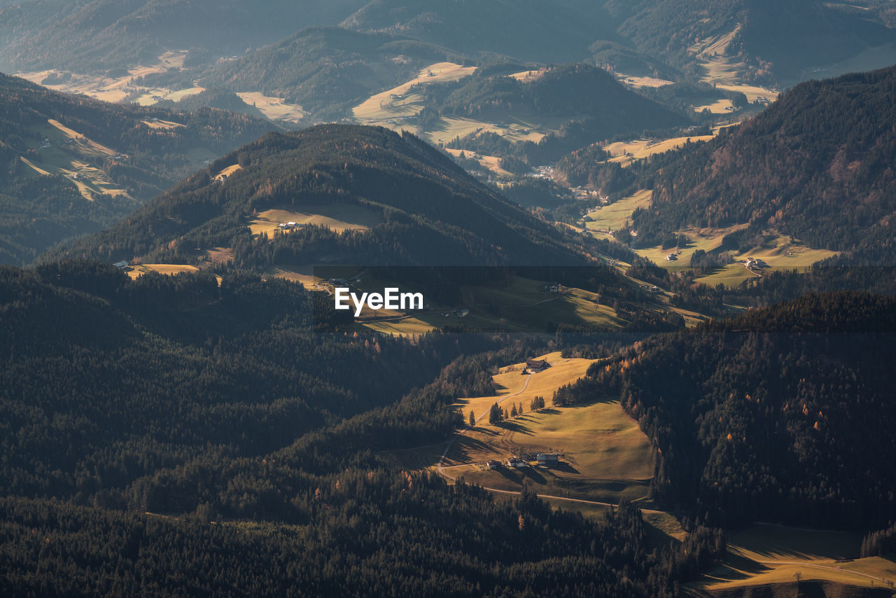 Panoramic view at layers of hills and mountains in the austrian alps near filzmoos, austria.