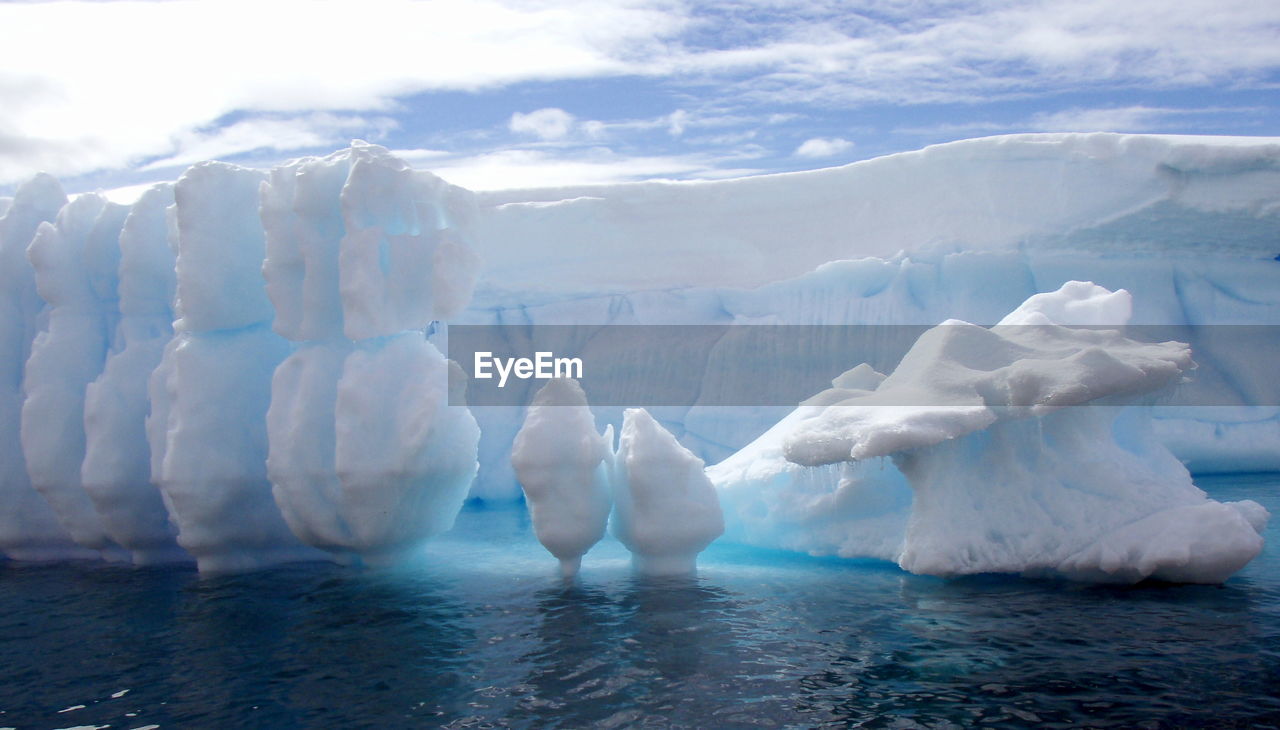 Panoramic view of frozen sea against sky