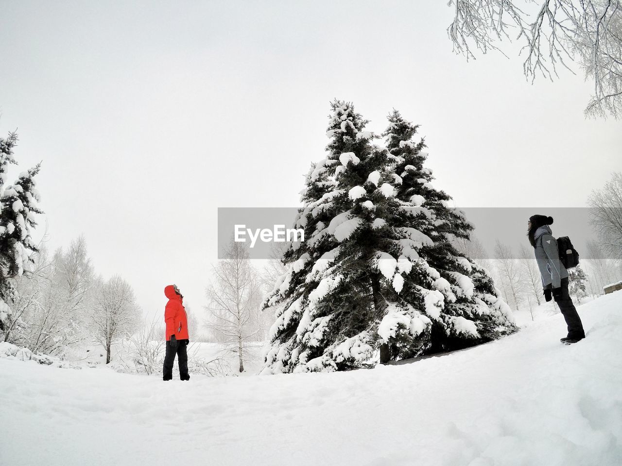 FULL LENGTH REAR VIEW OF PEOPLE WALKING ON SNOW COVERED LAND