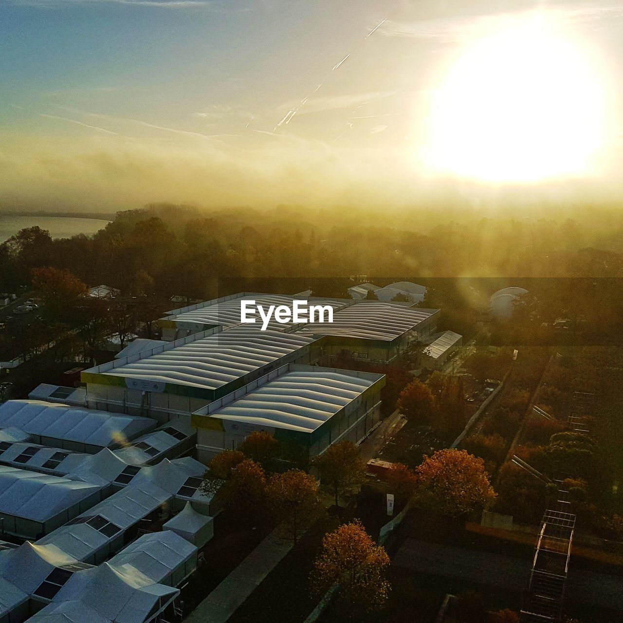 AERIAL VIEW OF TREES IN CITY AGAINST SKY